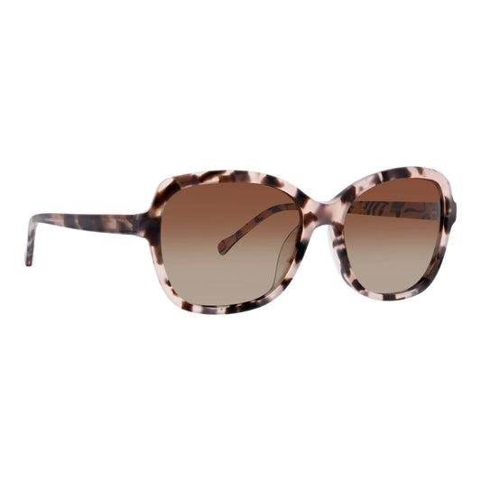 Vera Bradley Eyewear Mara Paradise Coral polarized sunglasses with coral-colored frames and dark tinted lenses.