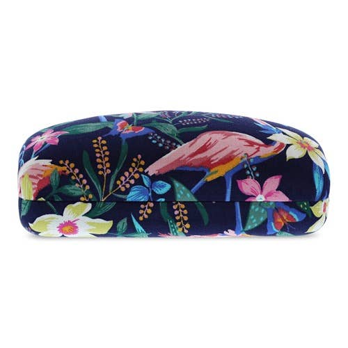 Vera Bradley Eyewear flamingo garden sunglass case with vibrant pink flamingo design and floral accents.