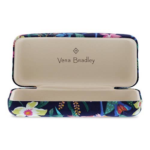 Vera Bradley Eyewear Flamingo Garden sunglass case with colorful flamingo and floral pattern, soft interior for protection.
