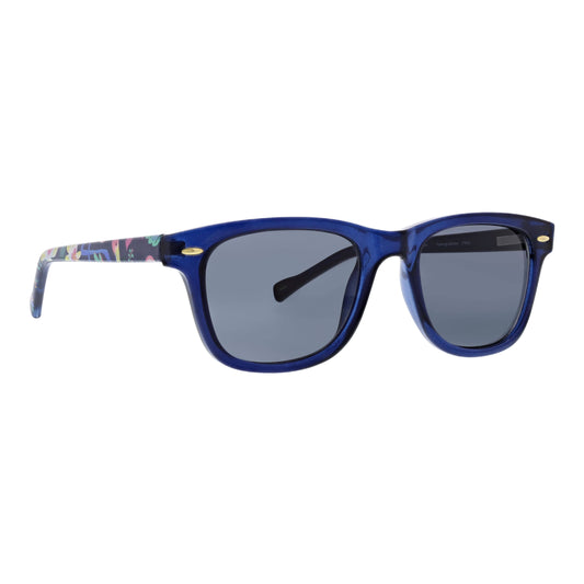 Vera Bradley Eyewear Flynn Flamingo Garden polarized bi-focal reading sunglasses with floral design and pink accents.