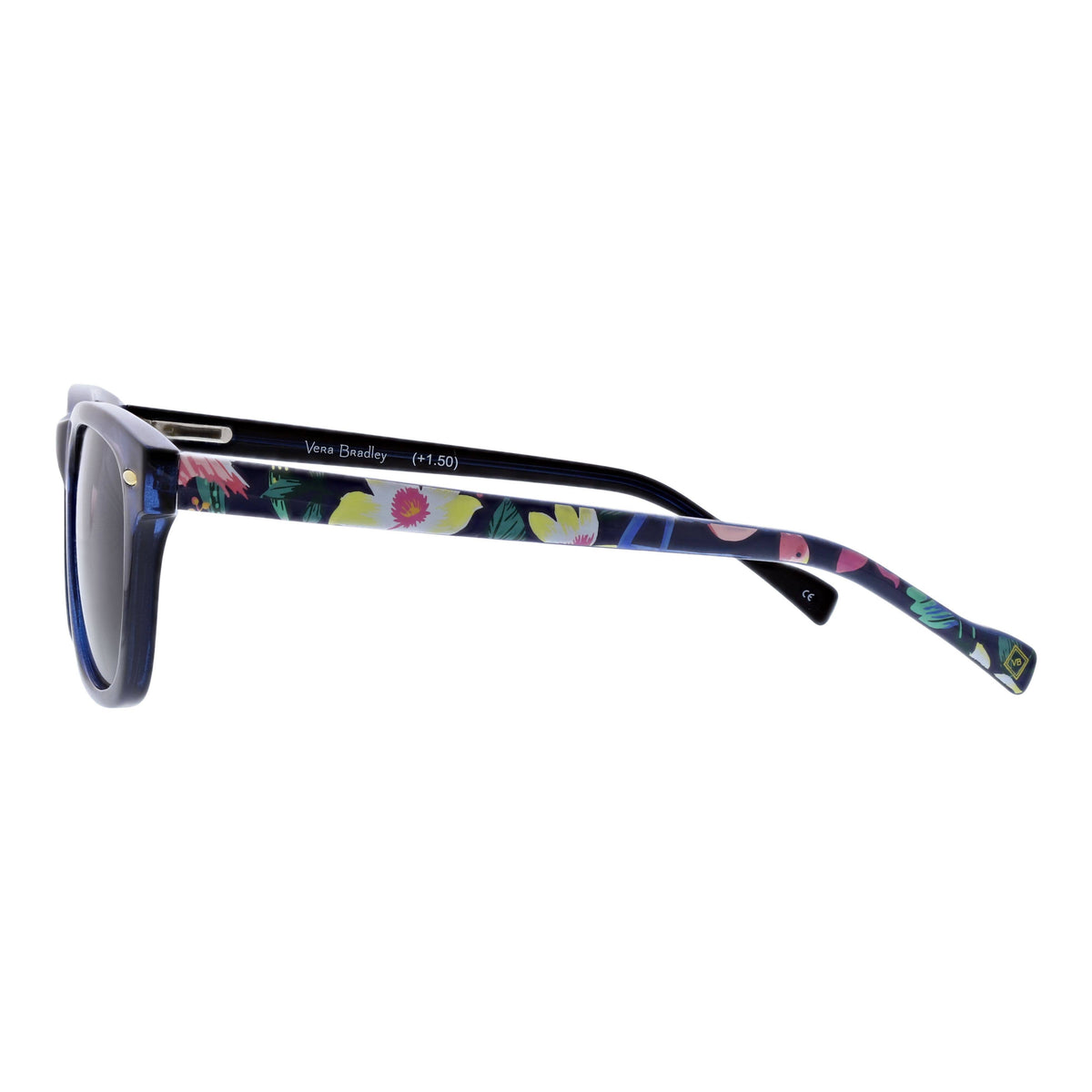 Vera Bradley Eyewear Flynn Flamingo Garden polarized bi-focal reading sunglasses with floral design and pink accents.