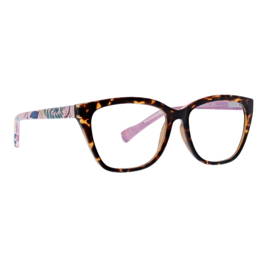 Vera Bradley Eyewear Mason Paradise Coral blue light readers with colorful, stylish frame and clear lenses for digital screen use.